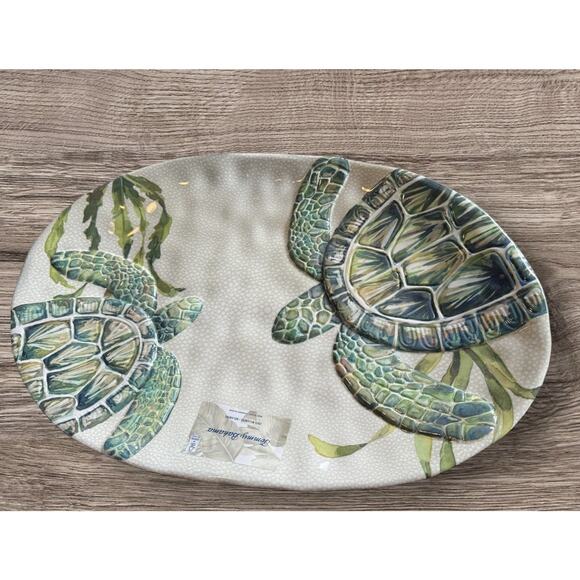 TOMMY BAHAMA MELAMINE Coastal Sea turtle 17” inch Serving Platter Tray NEW - Picture 1 of 3
